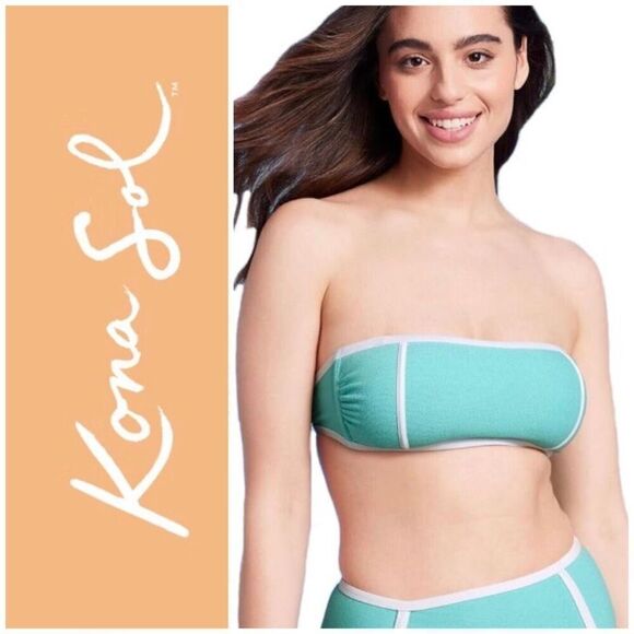 KONA SOL - NWT - L Sz 1X (16W - 18W) Terry-Textured Bandeau Bikini Top w/Binding - Picture 1 of 13